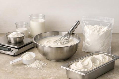 Preparazione di una miscela base latte con base gelato alla crema Dolcincasa