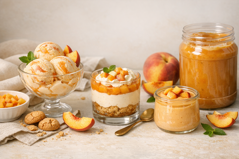 Gelato, crema e dessert preparati con pasta pesca per dolci