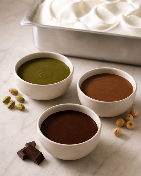 paste gelato nocciola pistacchio cioccolato in ciotoline dolcincasa