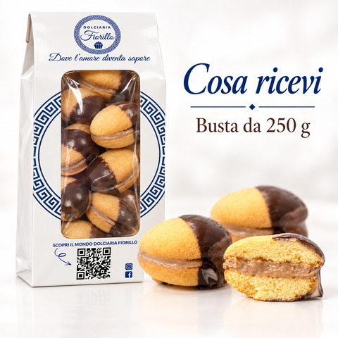 Confezione da 250 g di Maddalene con crema nocciolata al latte Dolciaria Fiorillo.