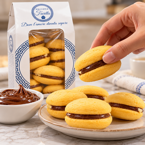 Maddalena al bergamotto Dolciaria Fiorillo con crema di bergamotto e cioccolato durante la degustazione.