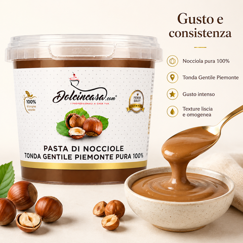 Pasta di Nocciole Pura 100% Dolcincasa con texture liscia e omogenea gusto intenso di Tonda Gentile Piemonte