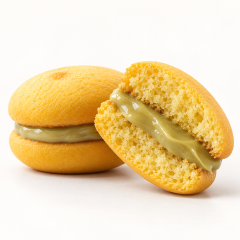Dettaglio della texture delle Maddalene al Pistacchio con crema al pistacchio dolciaria fiorillo