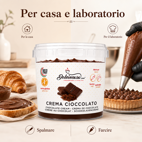 Crema Cioccolato Dolcincasa per casa e laboratorio, ideale per spalmare e farcire dolci, croissant e preparazioni di pasticceria.