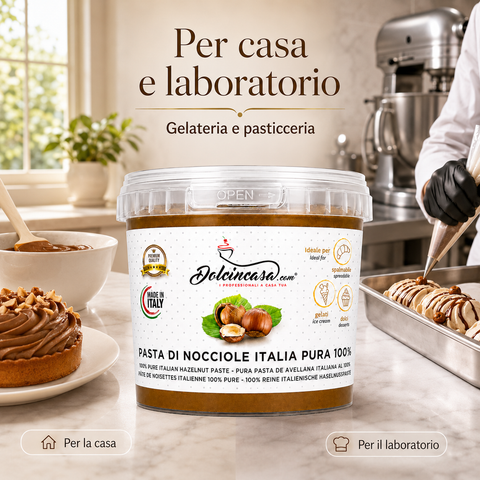 Pasta di Nocciole Italia Pura 100% Dolcincasa per uso in casa, laboratorio, gelateria e pasticceria.
