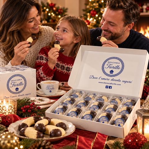 Frollini bagnati al Cioccolato Dolciaria Fiorillo condivisi in famiglia durante il Natale.