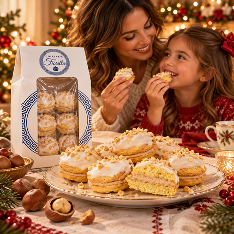 Frollini con crema alla nocciola Dolciaria Fiorillo condivisi in famiglia durante il Natale.