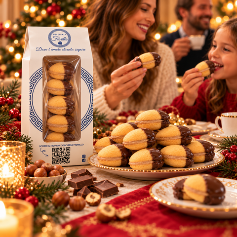 Maddalene con crema nocciolata al latte Dolciaria Fiorillo su tavola natalizia in famiglia.