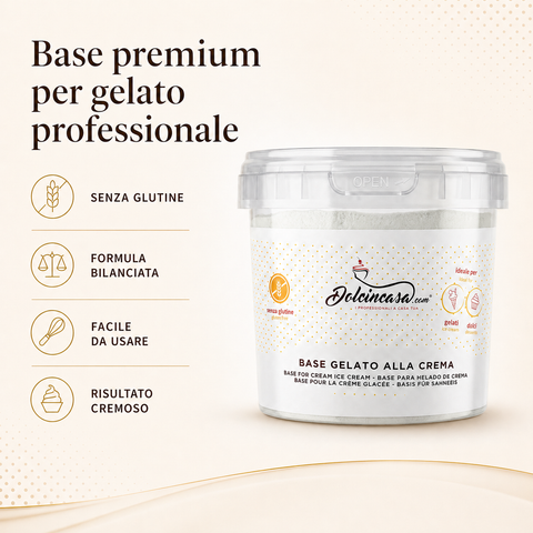 Base premium per gelato professionale Dolcincasa - senza glutine, formula bilanciata, facile da usare, risultato cremoso