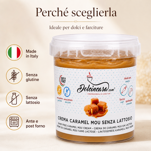 Crema Caramel Mou Senza Lattosio Dolcincasa, Made in Italy, senza glutine, senza lattosio, ante e post forno