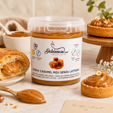 Crema Caramel Mou Senza Lattosio Dolcincasa con croissant, crostate e dolci farciti al caramel mou