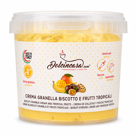 crema frutti tropicali granella e biscotto dolcincasa per farcire e spalmabile senza glutine