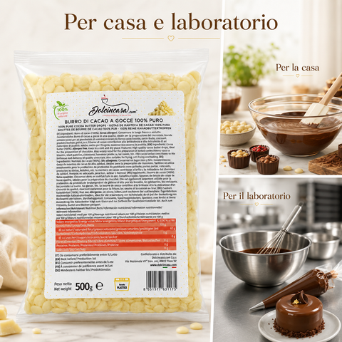Burro di Cacao a Gocce Dolcincasa per uso in casa e laboratorio di pasticceria