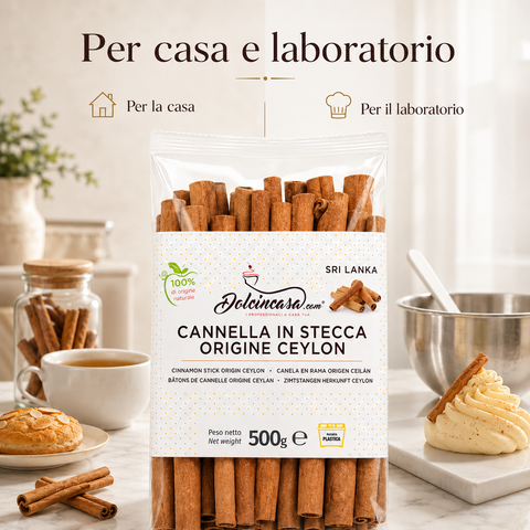 Cannella in stecca origine Ceylon Dolcincasa 500 g per uso in casa e in laboratorio, ideale per bevande e preparazioni dolci.
