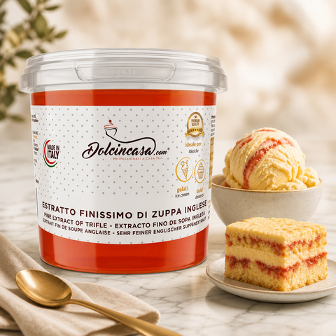 Estratto Finissimo di Zuppa Inglese Dolcincasa con gelato e dessert in ambientazione premium per gelateria e pasticceria