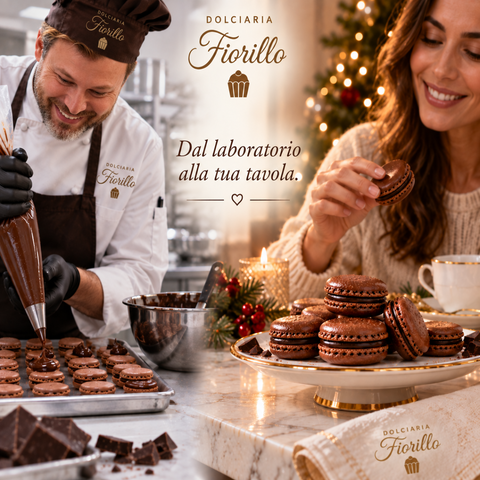 Macarons al cioccolato fondente Dolciaria Fiorillo dal laboratorio di pasticceria alla tavola di casa.