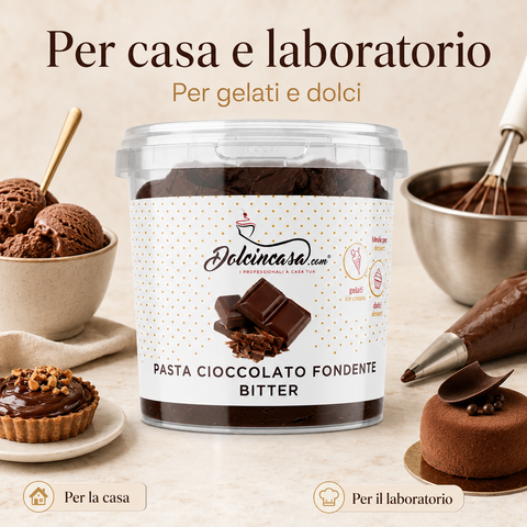 Pasta Cioccolato Fondente Bitter Dolcincasa per uso in casa e laboratorio, ideale per gelati e dolci.