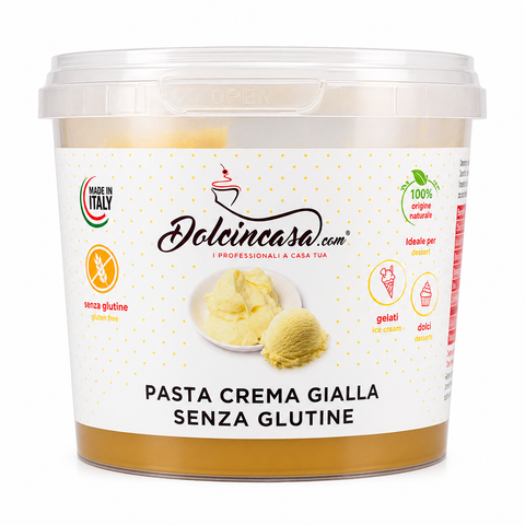 Pasta Crema Gialla Senza Glutine Dolcincasa in barattolo, immagine hero prodotto su sfondo bianco per eCommerce.

