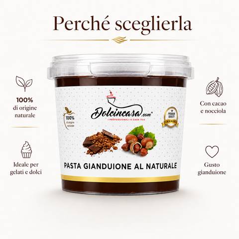 Pasta Gianduione Dolcincasa con cacao e nocciole, ideale per gelati, dolci e gusto gianduia.