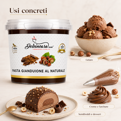 Pasta Gianduione Dolcincasa utilizzata per gelato, creme, farciture, semifreddi e dessert.