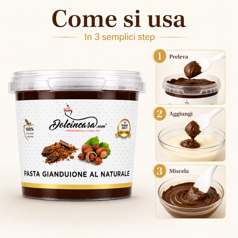 Pasta Gianduione Dolcincasa prelevata, aggiunta alla preparazione e miscelata fino a ottenere una crema omogenea.