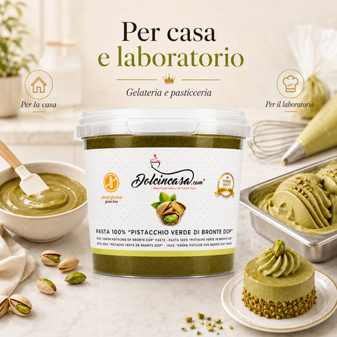 Pasta Pistacchio Verde di Bronte DOP Dolcincasa per uso in casa e laboratorio, ideale per gelateria e pasticceria.
