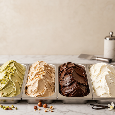 gelato al pistacchio nocciola cioccolato e vaniglia dolcincasa