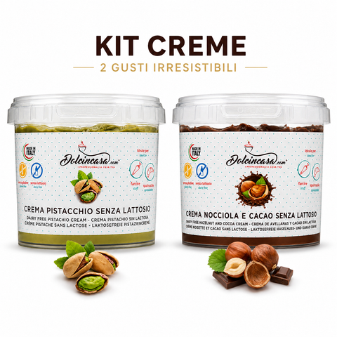 kit creme senza lattosio pistacchio e gianduia dolcincasa