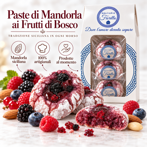  Paste di mandorla ai frutti di bosco Dolciaria Fiorillo con confezione Fiorillo, mandorle e frutti di bosco.